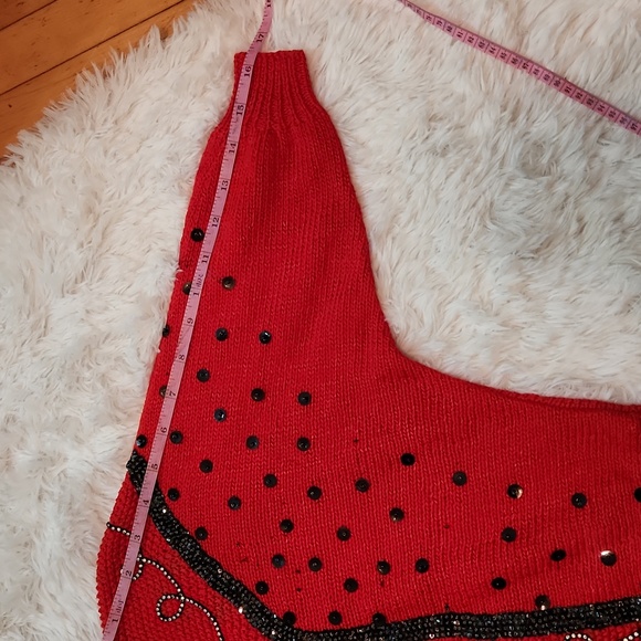 Cannelloni hand knit, hand beaded red dolman sleeve sweater - Picture 10 of 12